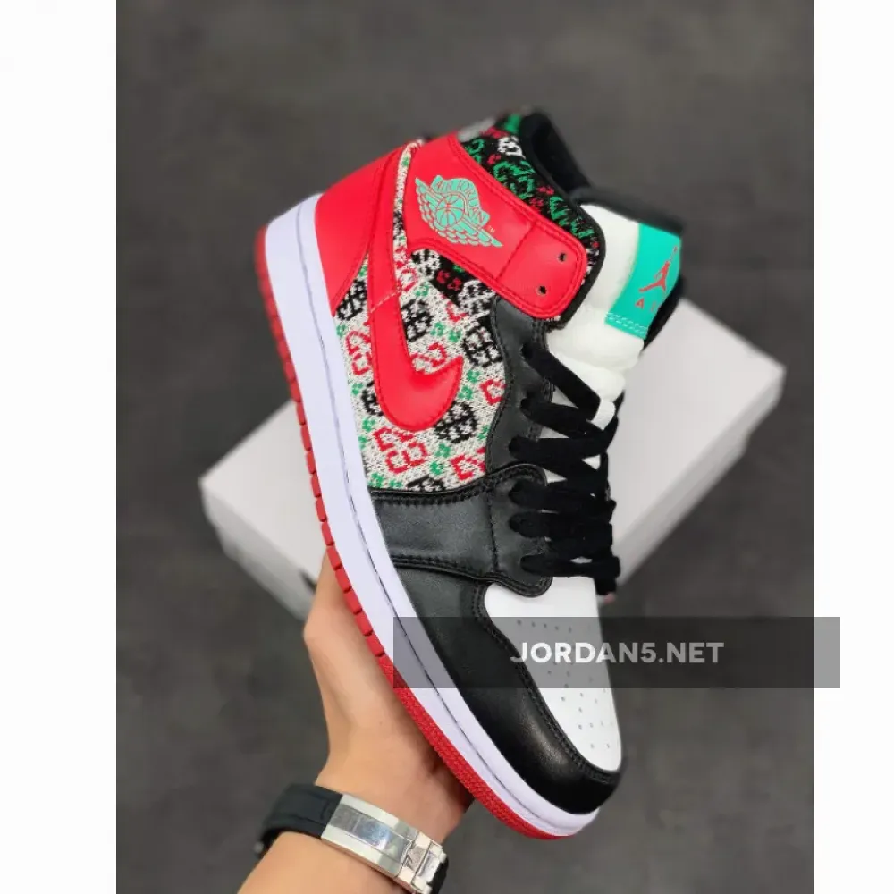 Air Jordan 1 Mid “Christmas Sweater” White/Black-Roma Green-University Red DM1208-150