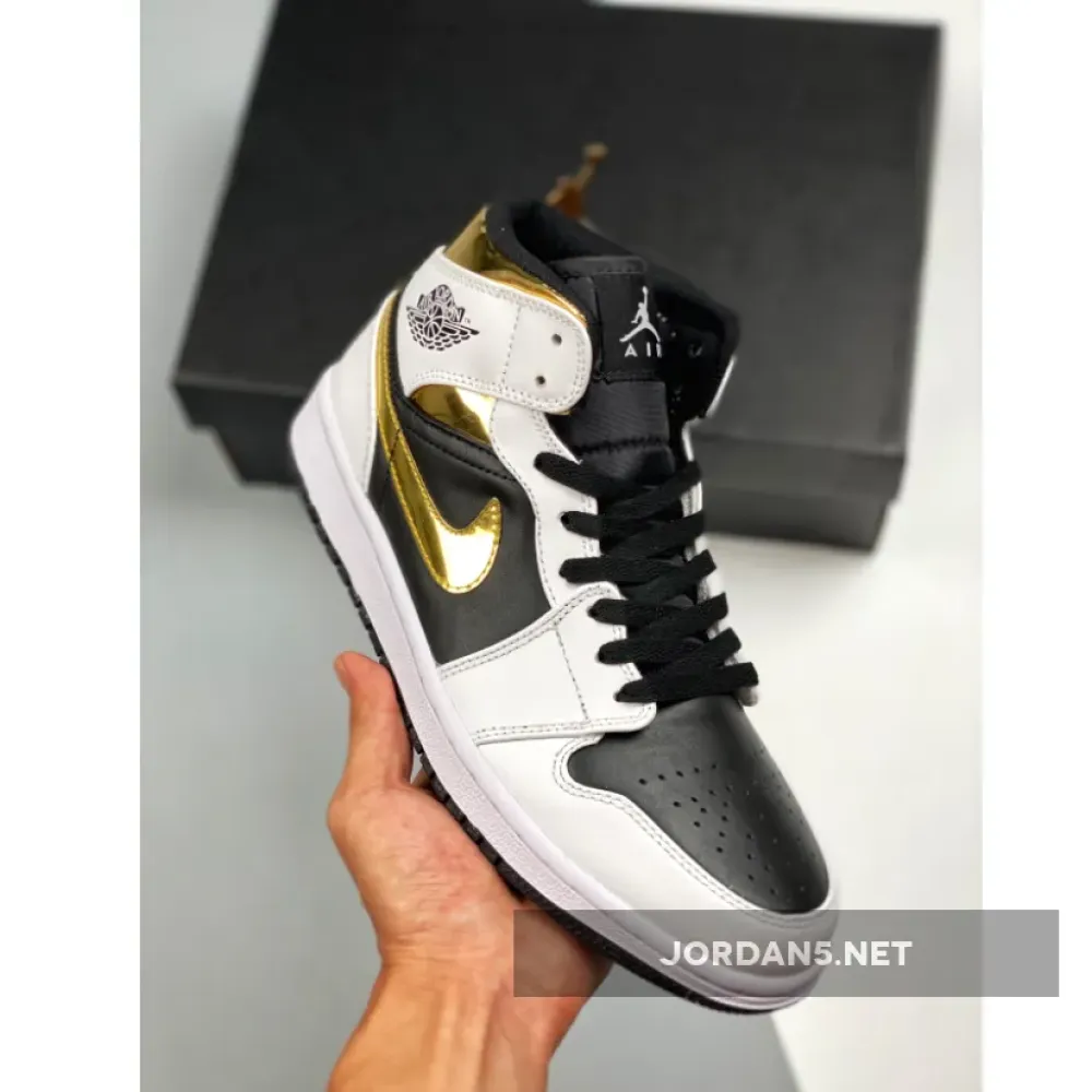 Air Jordan 1 Mid White/Black-Metallic Gold 554725-190