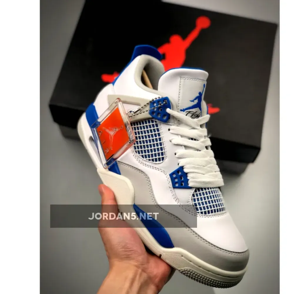 Air Jordan 4 Retro White/Neutral Grey-Military Blue  308497-105
