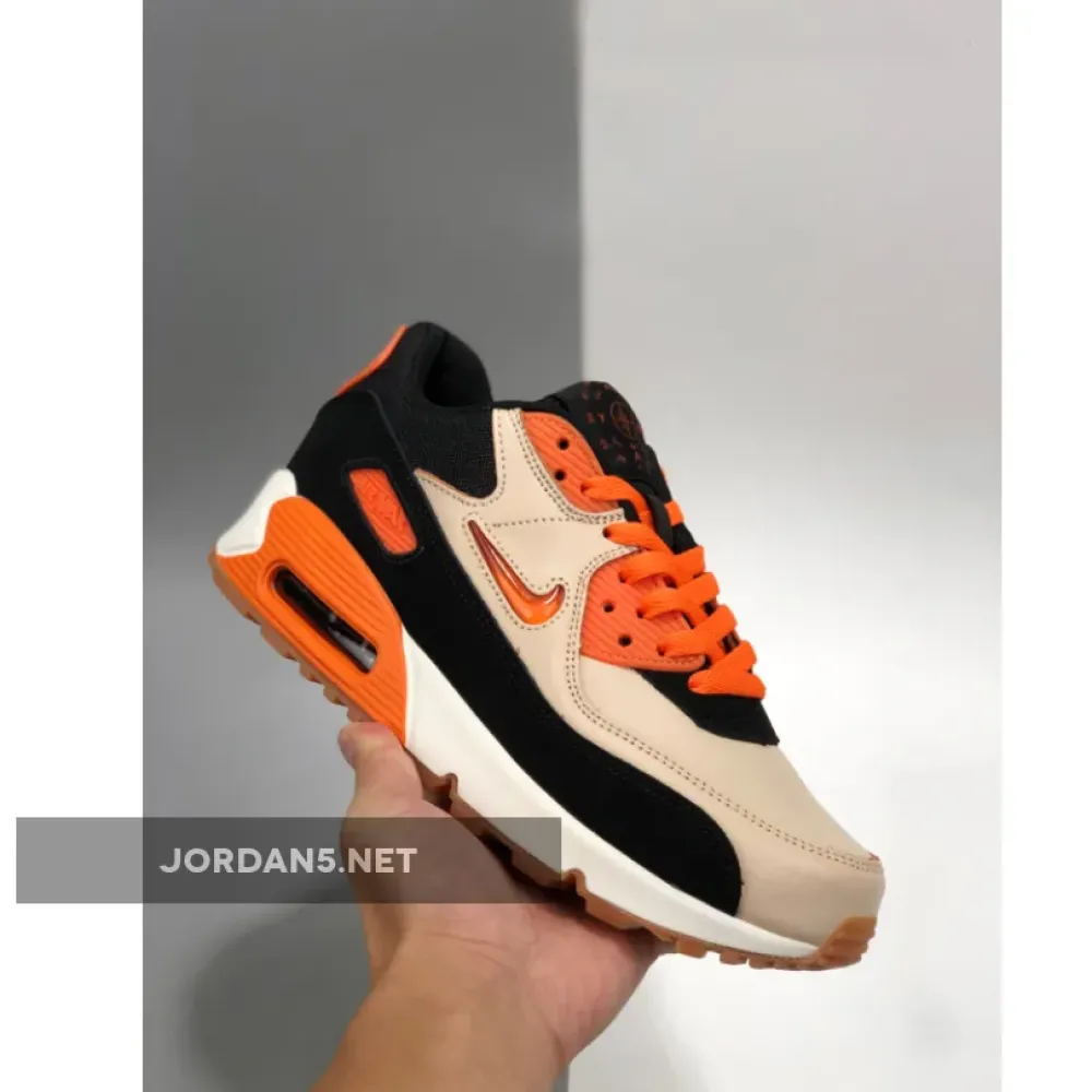 Nike Air Max 90 ‘Home & Away’ Sail/Safety Orange-Black-Gum Medium Brown CJ0611-100