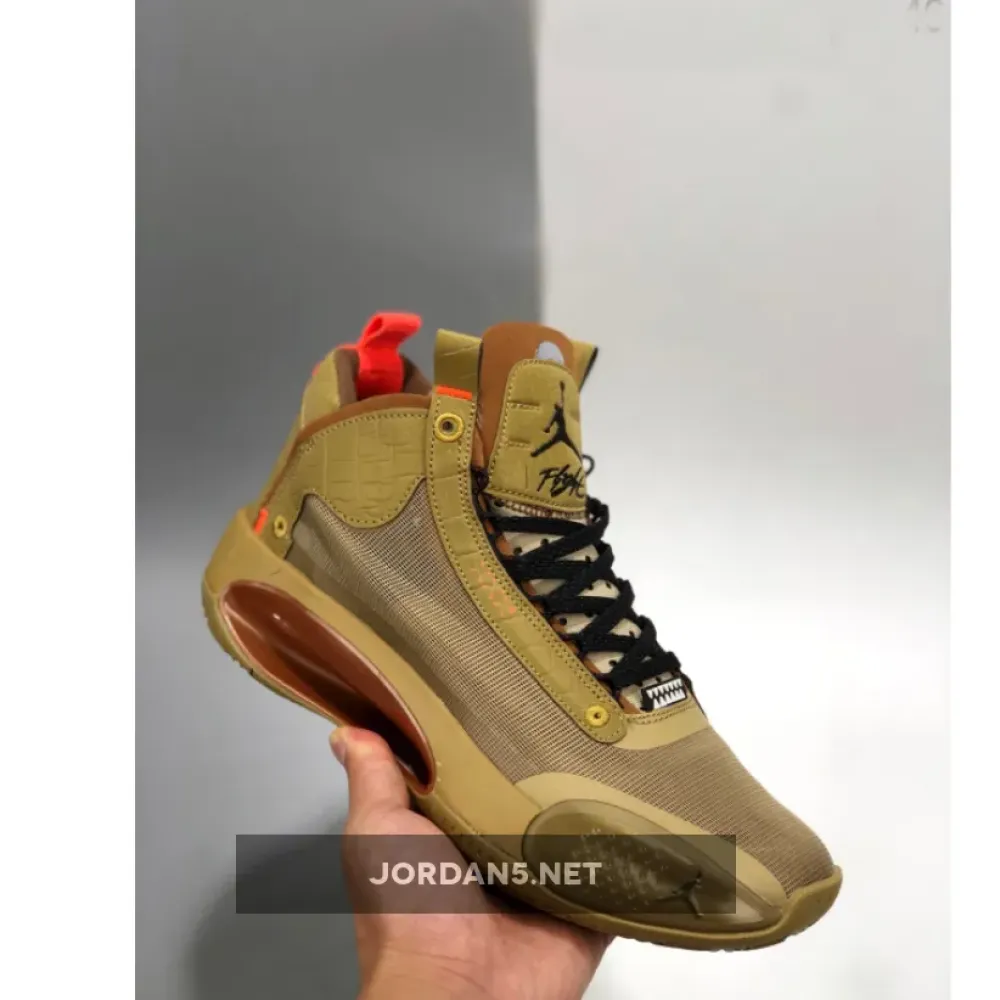 Air Jordan 34 “Bayou Boys” PE Brown Kelp/Bright Crimson DA1897-300