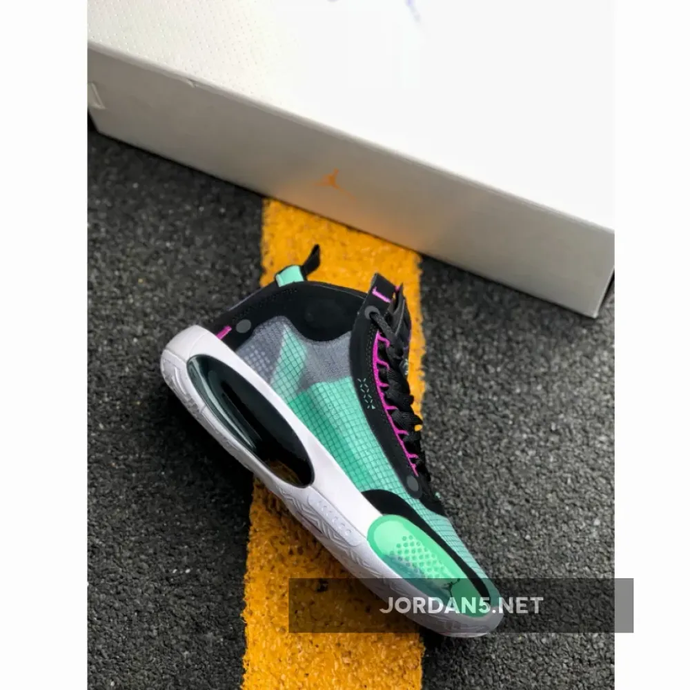 Air Jordan 34 Blue Void/Green Glow-Black-Metallic Silver AR3240-400