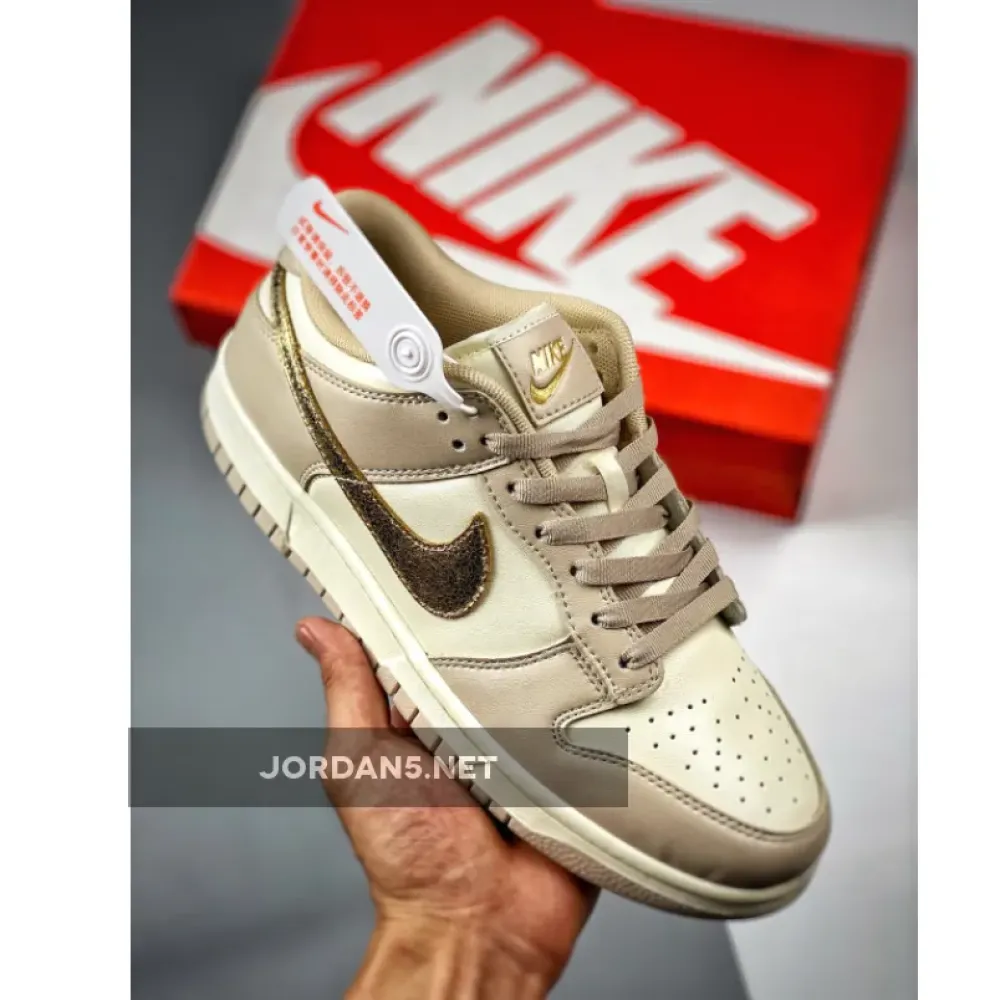 Nike Dunk Low “Gold Swoosh” White/Tan-Gold  DX5930-001