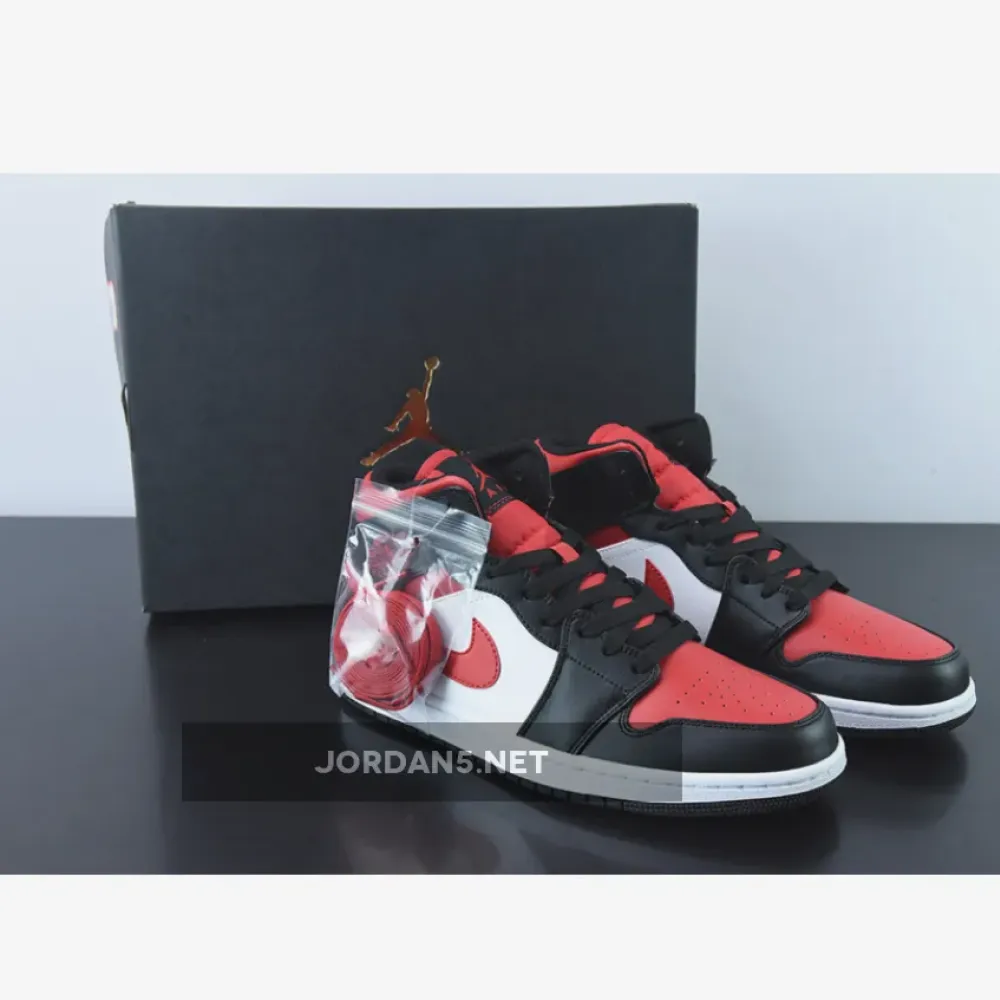 Air Jordan 1 Mid “Bred Toe” Black/White-Fire Red  554724-079