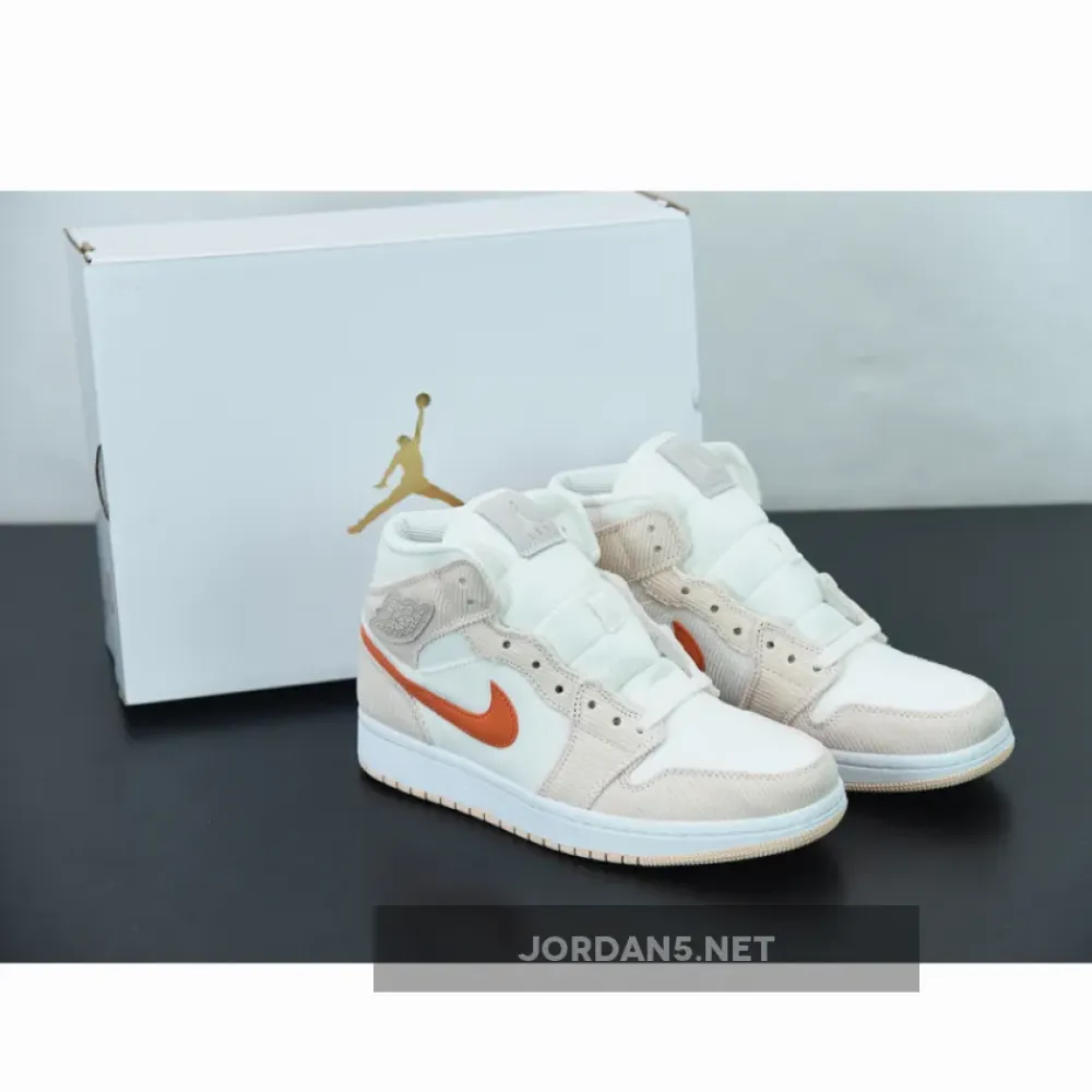 Air Jordan 1 Mid “Corduroy” Sail/Orange Quartz DA8009-108