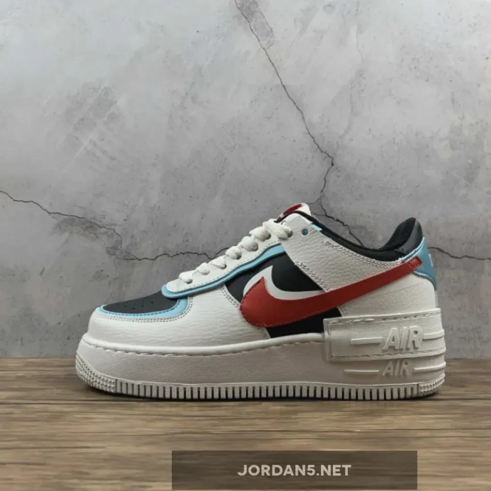 Nike Air Force 1 Shadow White/Bleached Aqua-Black-Chile Red  DA4291-100