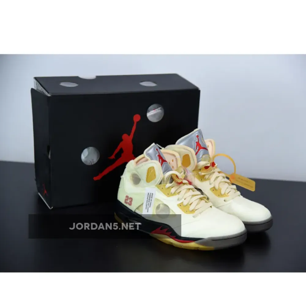 Off-White x Air Jordan 5 Sail/Fire Red-Muslin-Black DH8565-100