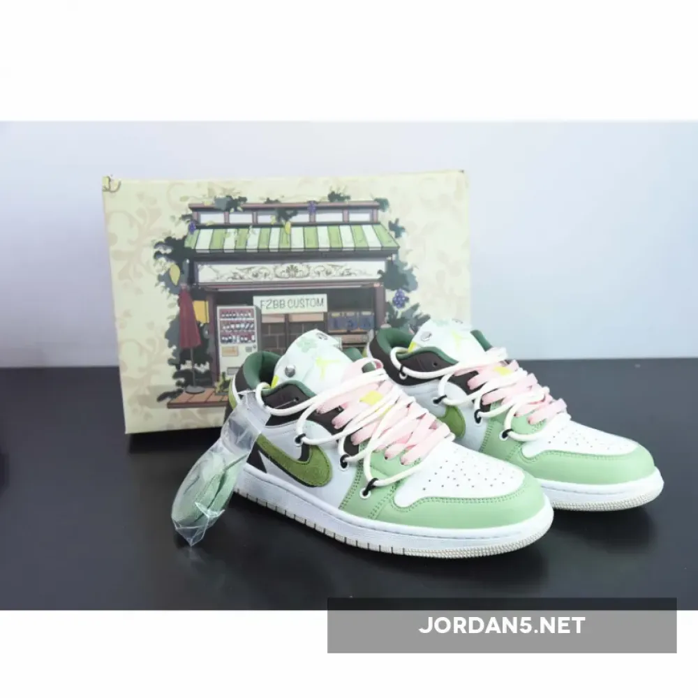 Custom Air Jordan 1 Low Sail White Oil Green