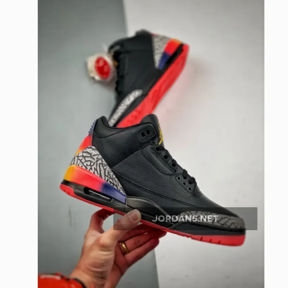 J Balvin x Air Jordan 3 “Rio” Black/Solar Flare-Total Crimson  FN0344-001