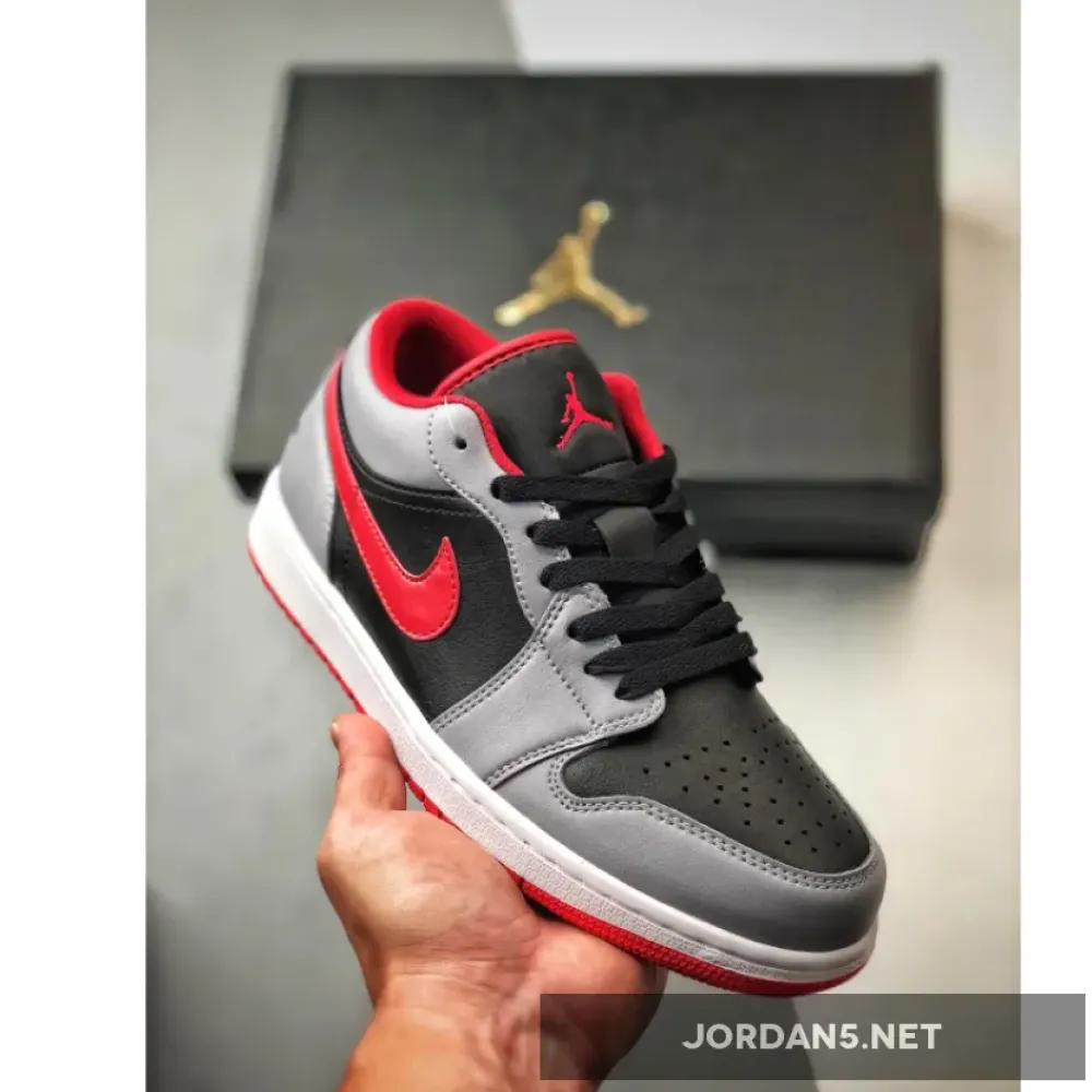 Air Jordan 1 Low Black Cement Grey Fire Red  553558-060