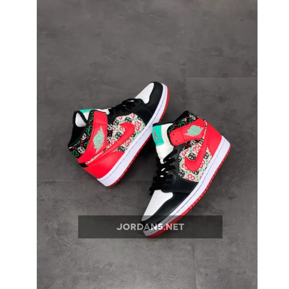 Air Jordan 1 Mid “Christmas Sweater” White/Black-Roma Green-University Red DM1208-150