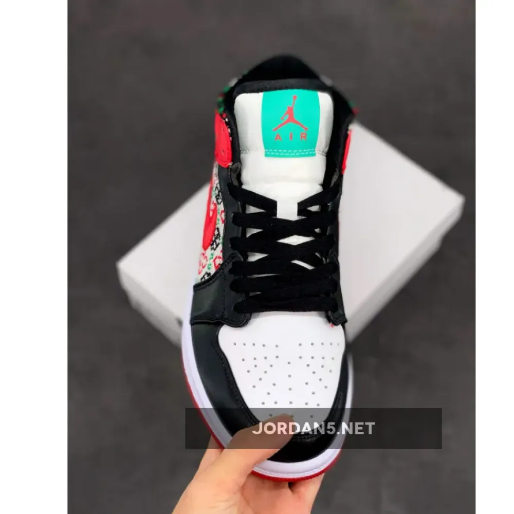 Air Jordan 1 Mid “Christmas Sweater” White/Black-Roma Green-University Red DM1208-150