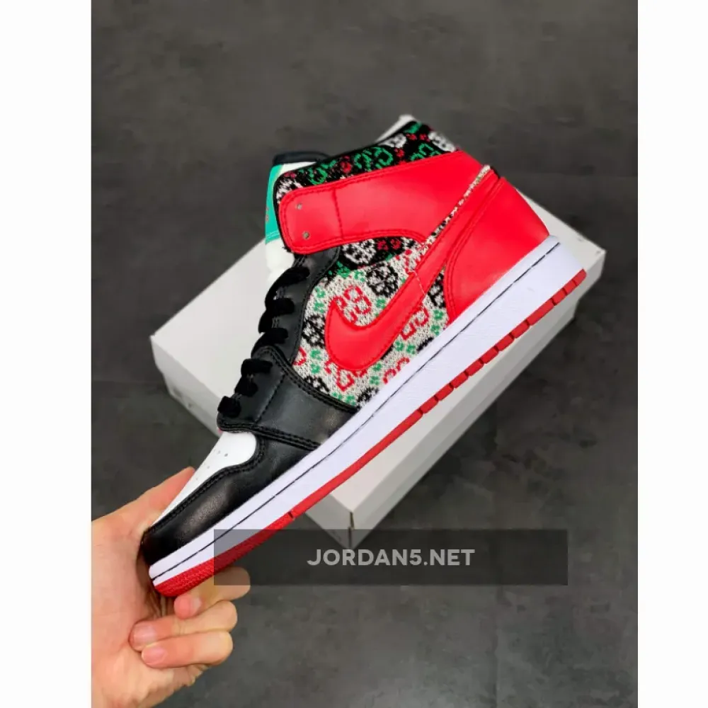 Air Jordan 1 Mid “Christmas Sweater” White/Black-Roma Green-University Red DM1208-150