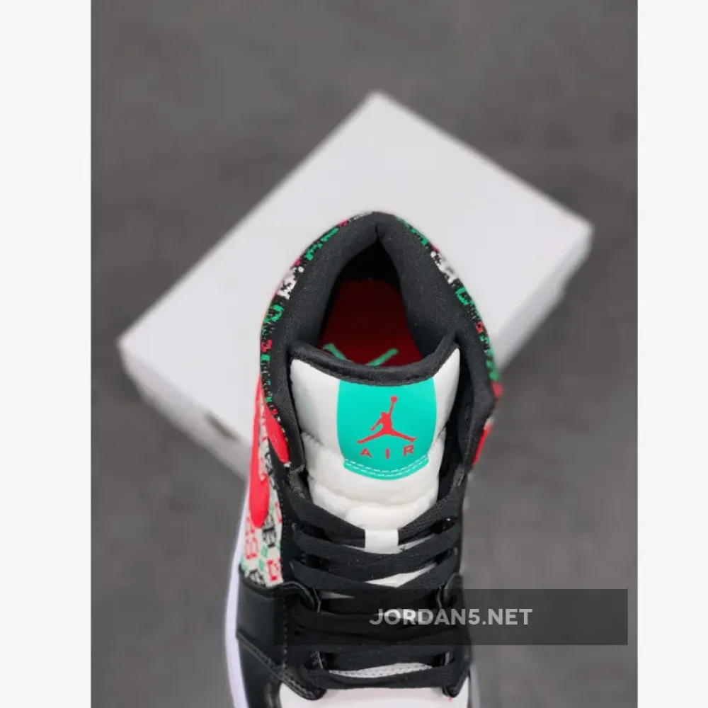 Air Jordan 1 Mid “Christmas Sweater” White/Black-Roma Green-University Red DM1208-150