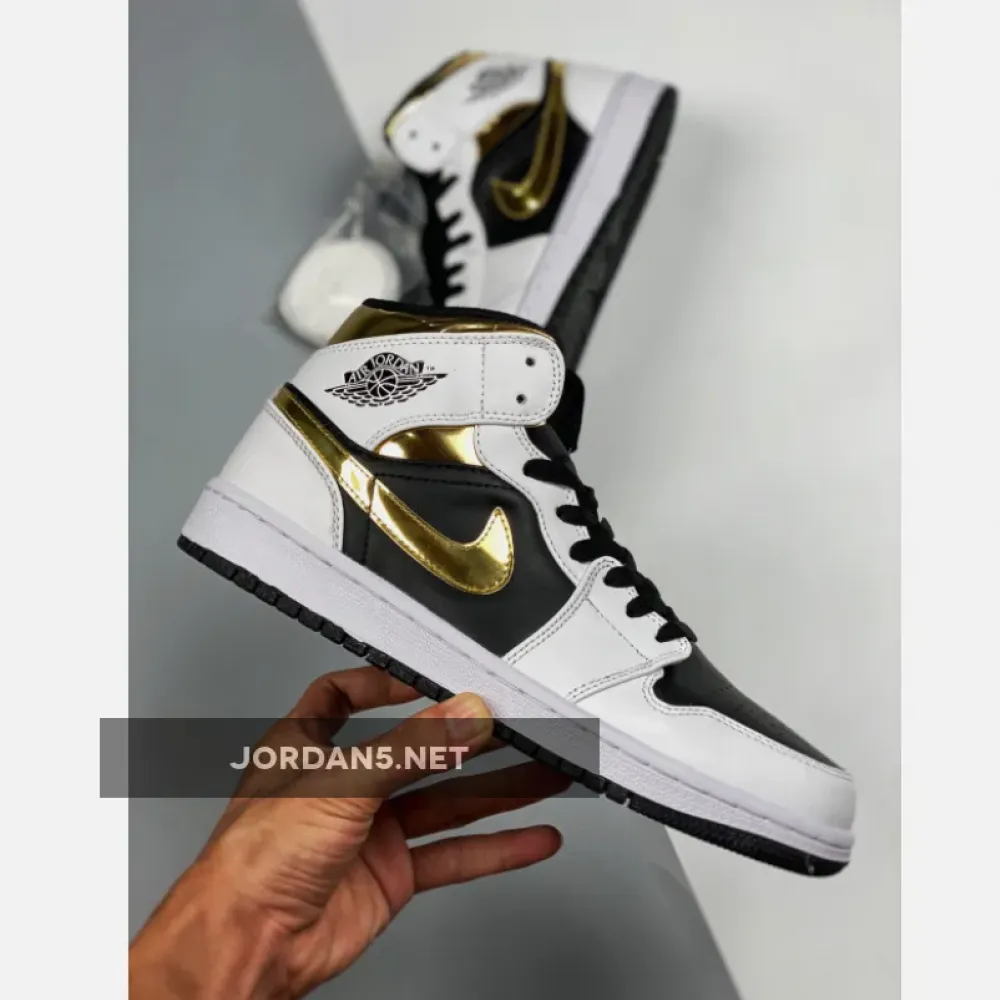 Air Jordan 1 Mid White/Black-Metallic Gold 554725-190