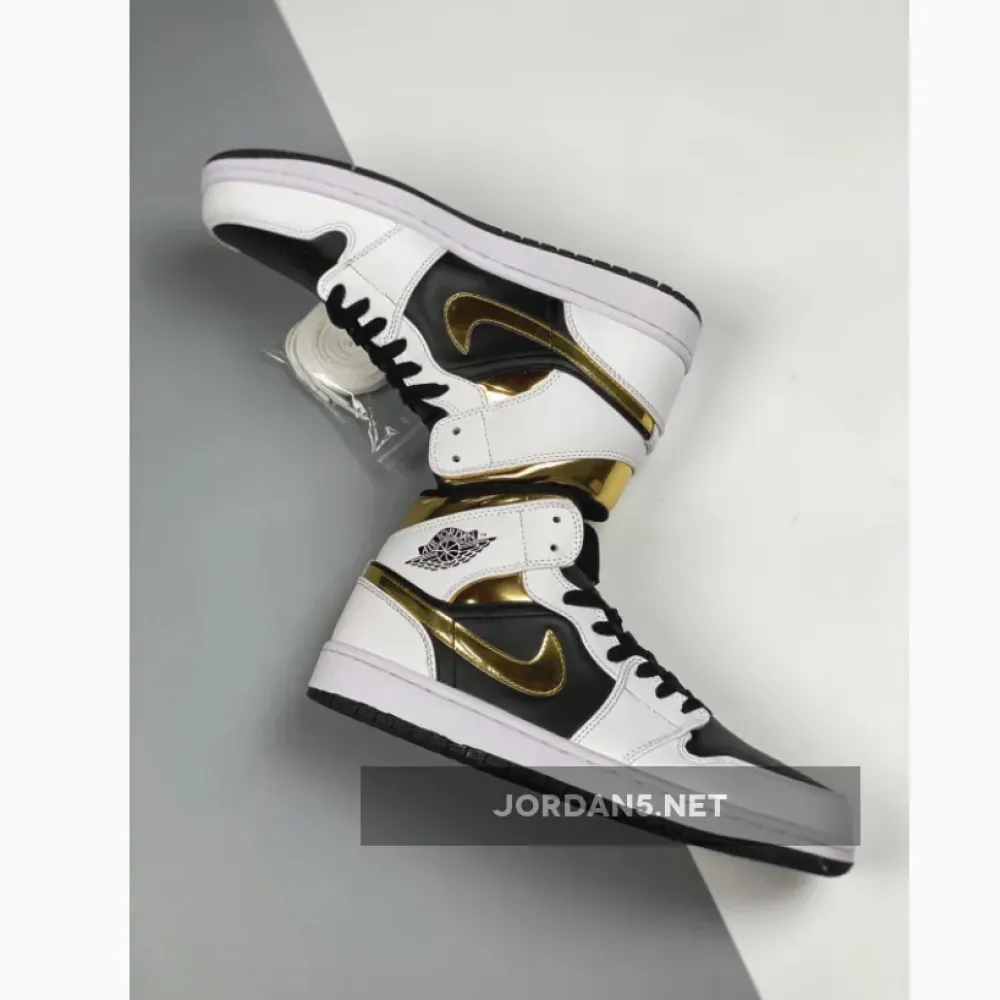 Air Jordan 1 Mid White/Black-Metallic Gold 554725-190