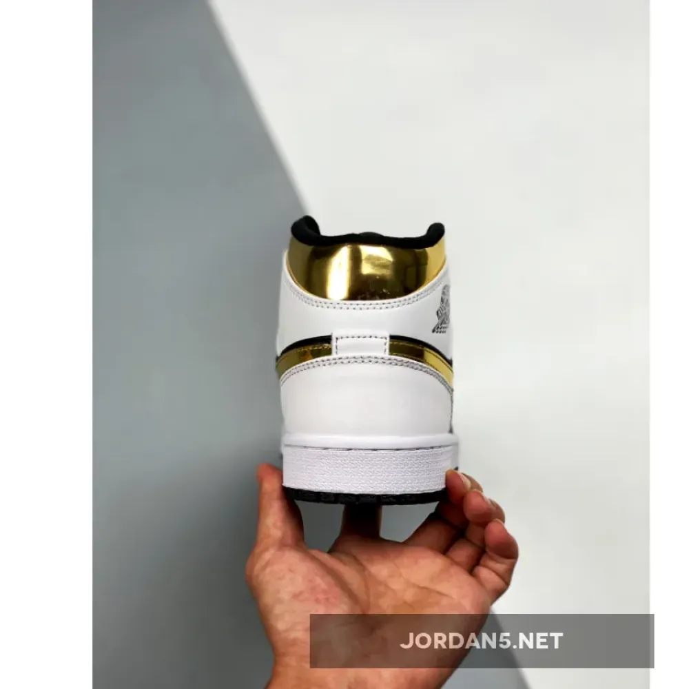 Air Jordan 1 Mid White/Black-Metallic Gold 554725-190