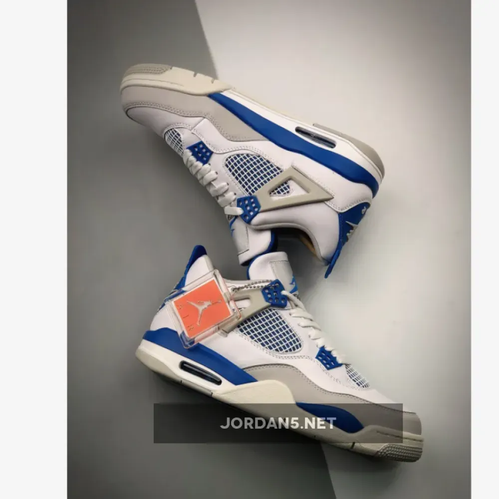 Air Jordan 4 Retro White/Neutral Grey-Military Blue  308497-105
