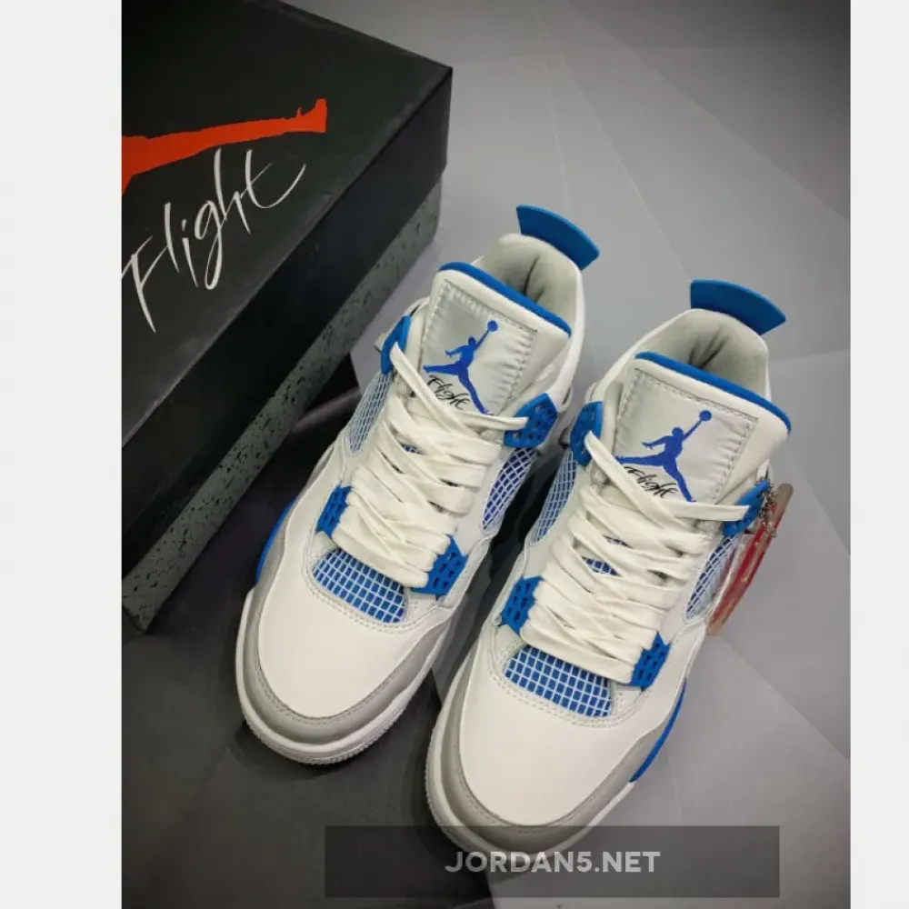 Air Jordan 4 Retro White/Neutral Grey-Military Blue  308497-105