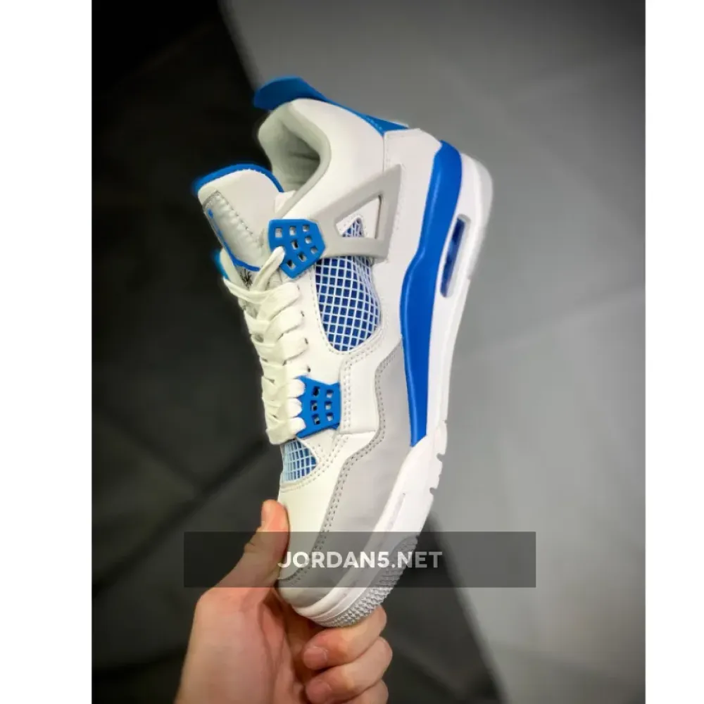 Air Jordan 4 Retro White/Neutral Grey-Military Blue  308497-105