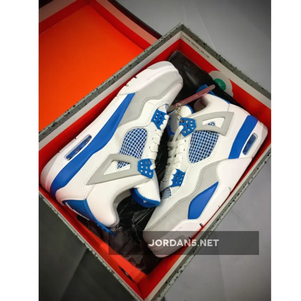 Air Jordan 4 Retro White/Neutral Grey-Military Blue  308497-105
