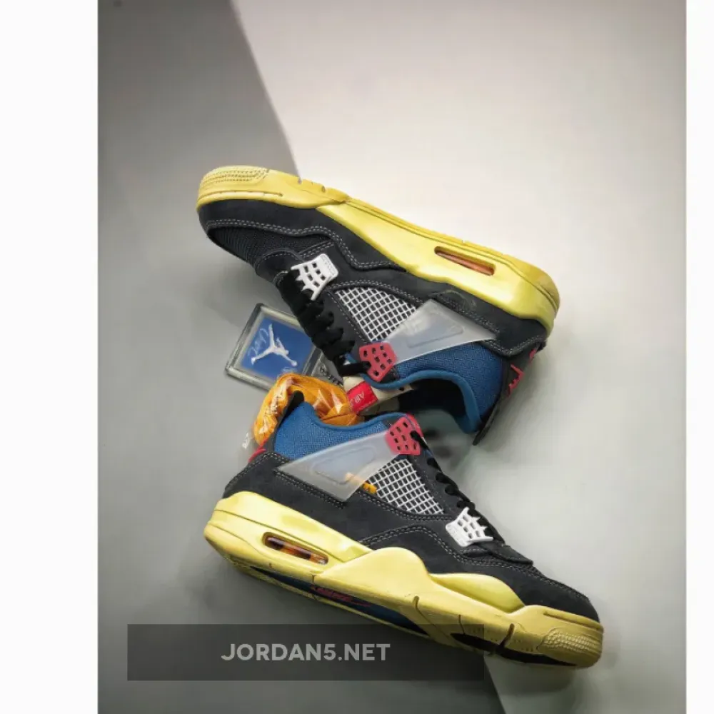 Union x Air Jordan 4 Off Noir/Brigade Blue-Dark Smoke Grey-Light Fusion Red