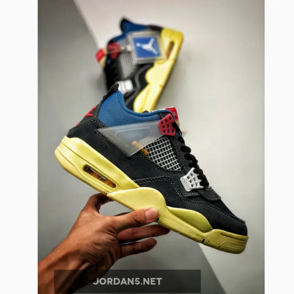Union x Air Jordan 4 Off Noir/Brigade Blue-Dark Smoke Grey-Light Fusion Red