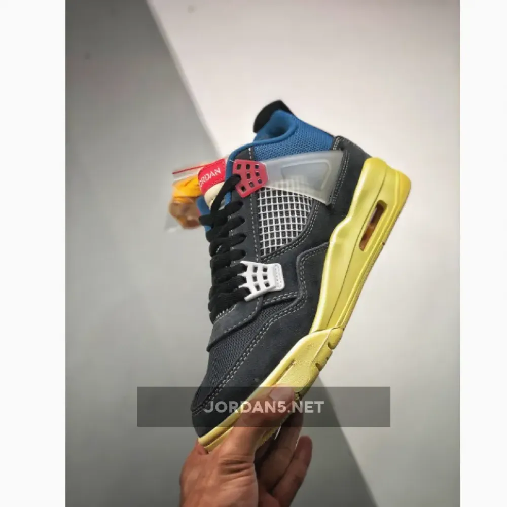 Union x Air Jordan 4 Off Noir/Brigade Blue-Dark Smoke Grey-Light Fusion Red