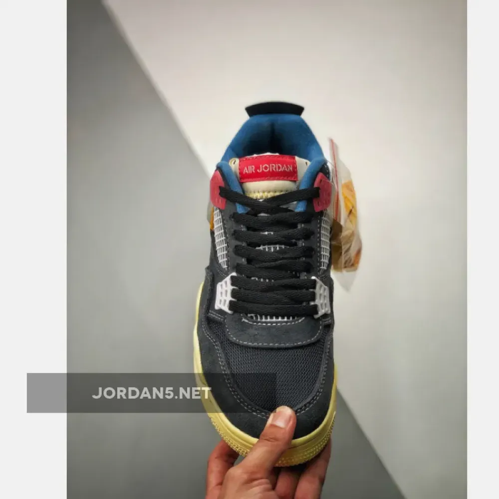 Union x Air Jordan 4 Off Noir/Brigade Blue-Dark Smoke Grey-Light Fusion Red