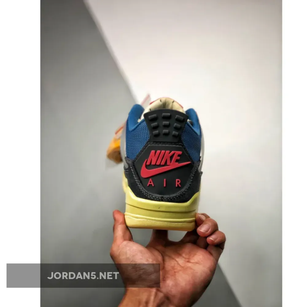 Union x Air Jordan 4 Off Noir/Brigade Blue-Dark Smoke Grey-Light Fusion Red