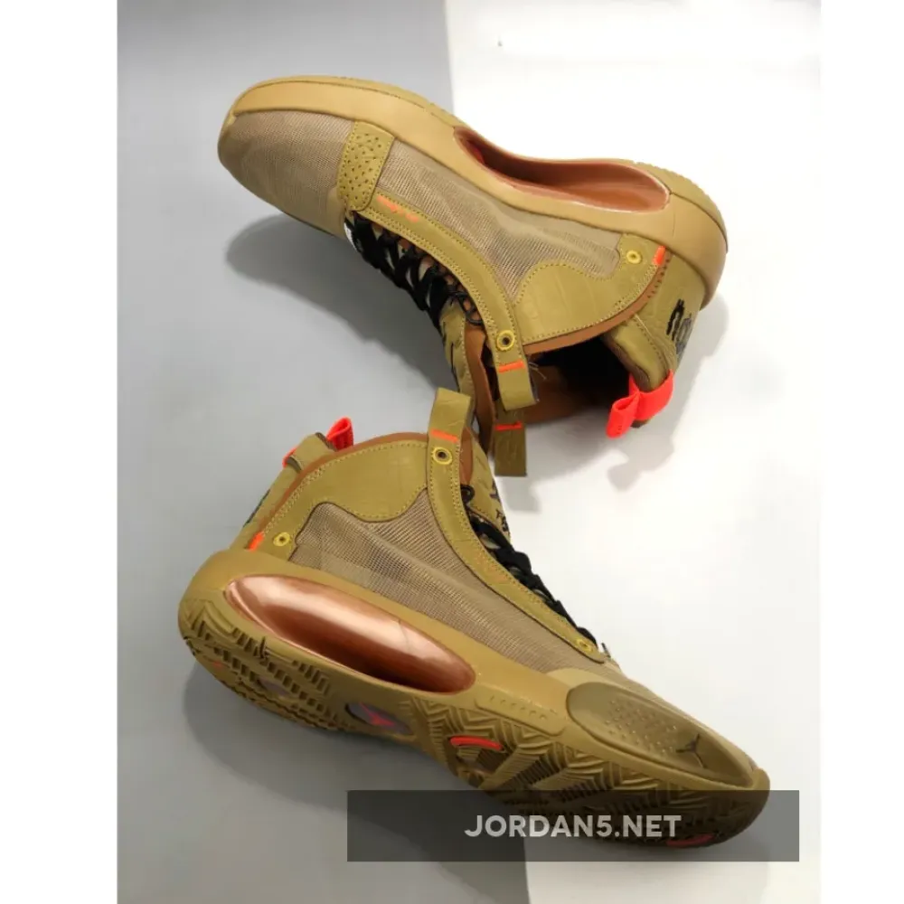 Air Jordan 34 “Bayou Boys” PE Brown Kelp/Bright Crimson DA1897-300