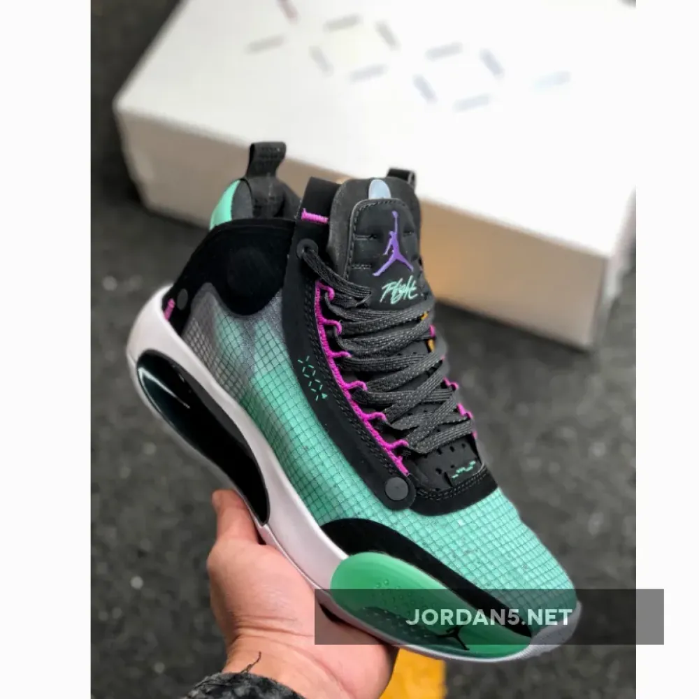 Air Jordan 34 Blue Void/Green Glow-Black-Metallic Silver AR3240-400