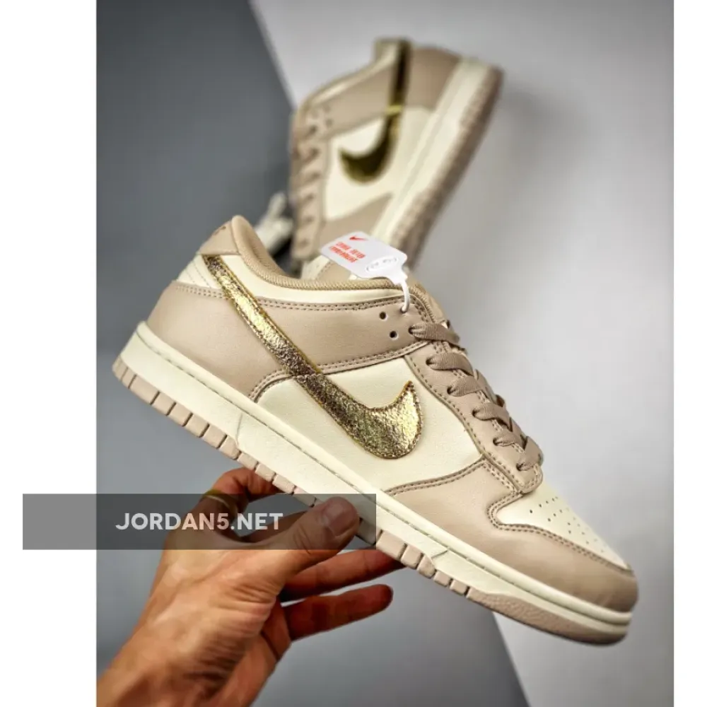 Nike Dunk Low “Gold Swoosh” White/Tan-Gold  DX5930-001