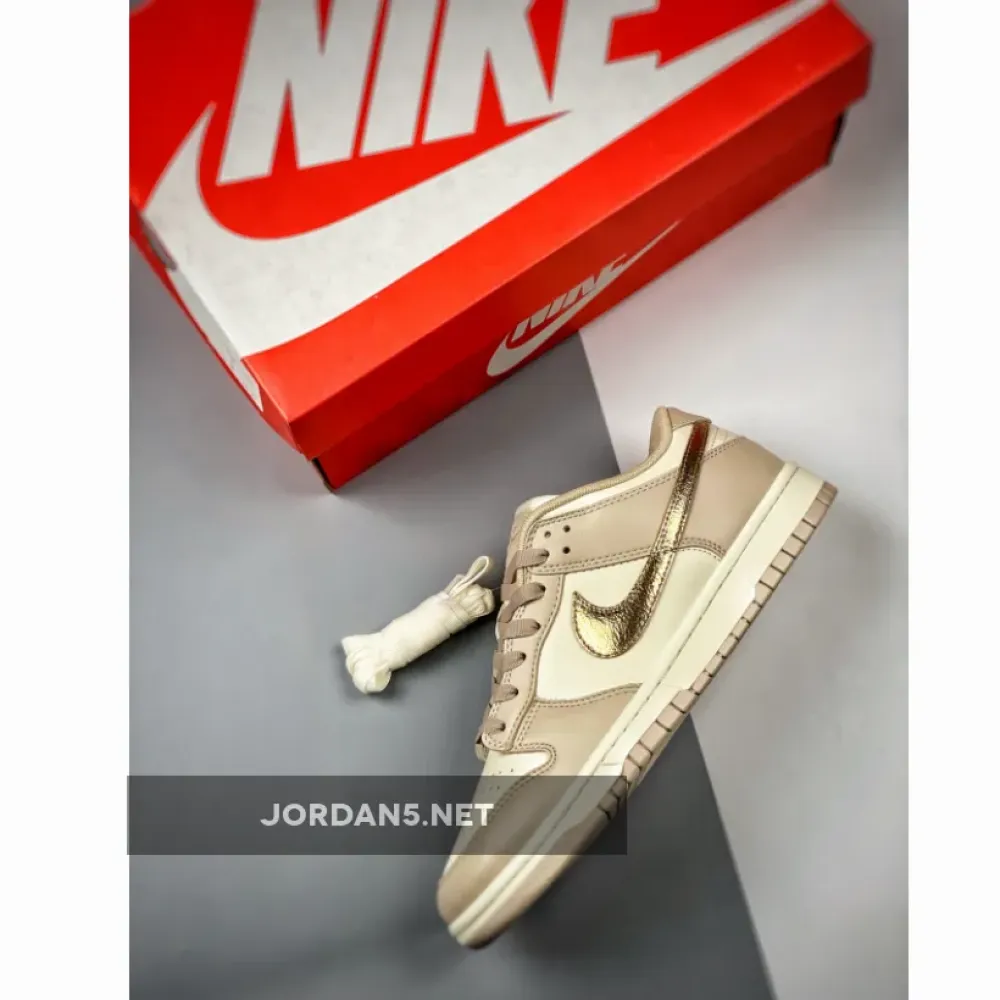 Nike Dunk Low “Gold Swoosh” White/Tan-Gold  DX5930-001