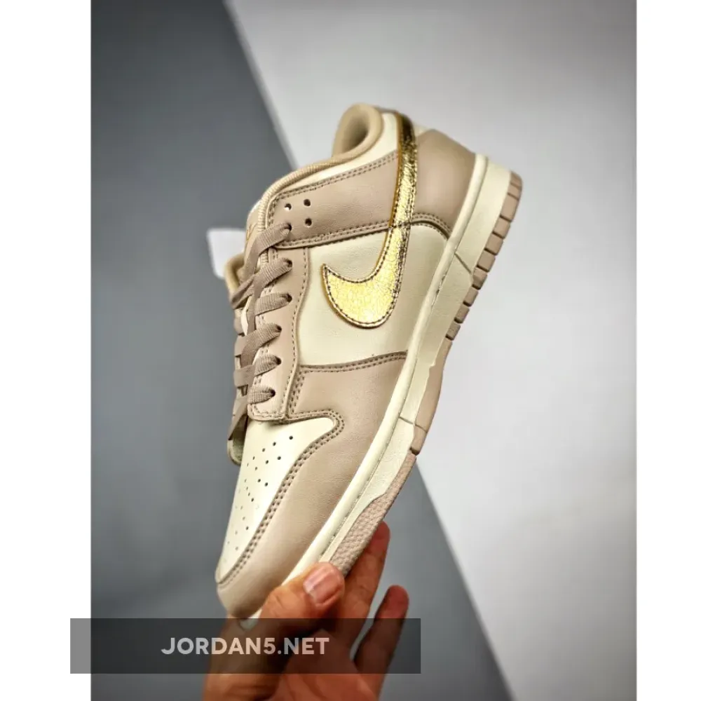Nike Dunk Low “Gold Swoosh” White/Tan-Gold  DX5930-001