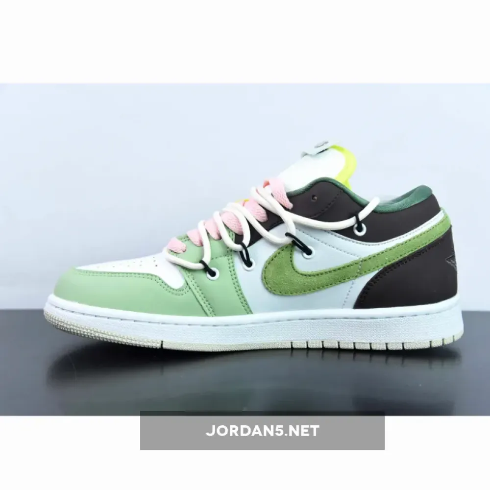 Custom Air Jordan 1 Low Sail White Oil Green