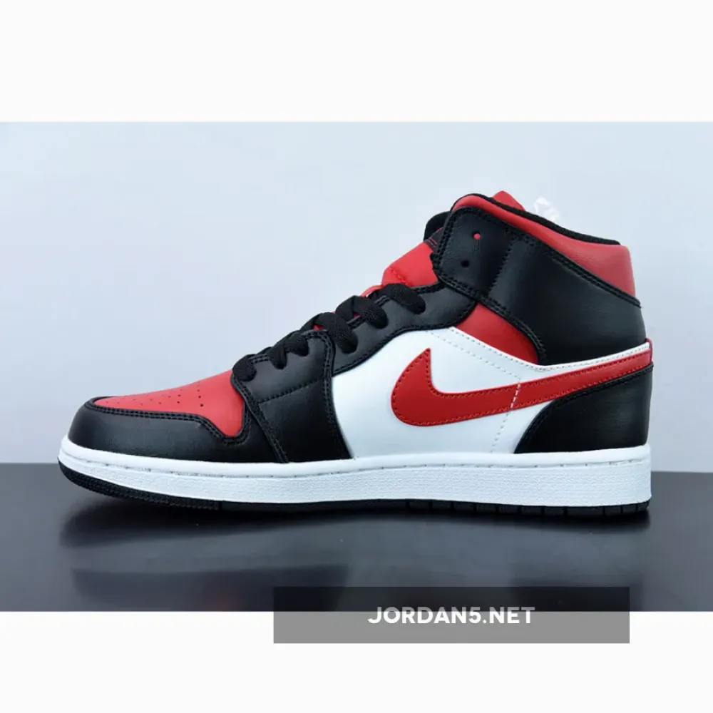 Air Jordan 1 Mid “Bred Toe” Black/White-Fire Red  554724-079