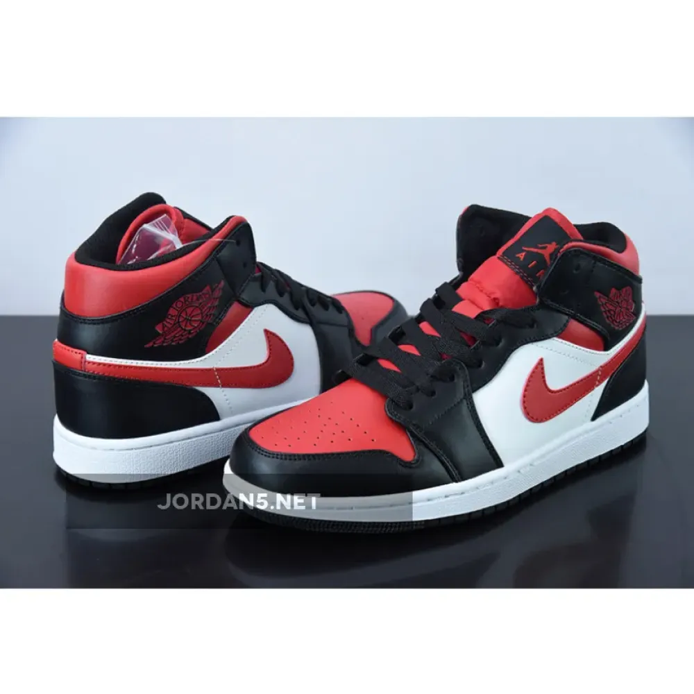Air Jordan 1 Mid “Bred Toe” Black/White-Fire Red  554724-079