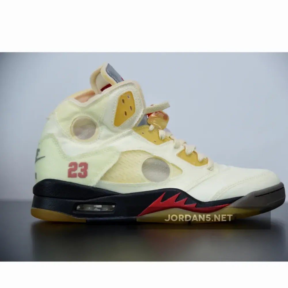 Off-White x Air Jordan 5 Sail/Fire Red-Muslin-Black DH8565-100