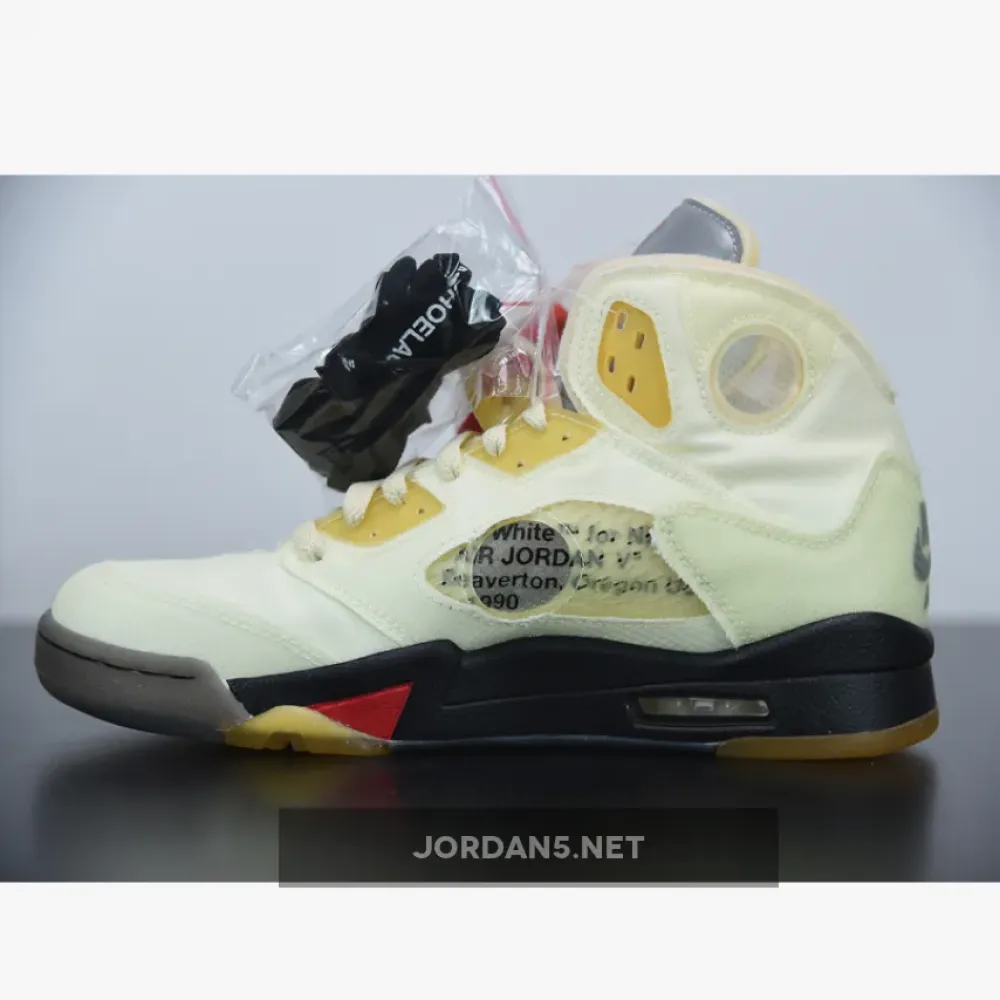 Off-White x Air Jordan 5 Sail/Fire Red-Muslin-Black DH8565-100