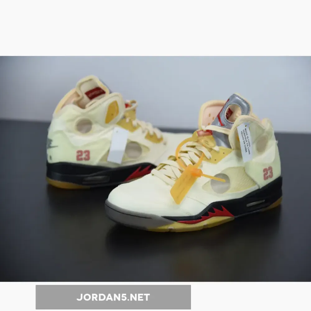 Off-White x Air Jordan 5 Sail/Fire Red-Muslin-Black DH8565-100