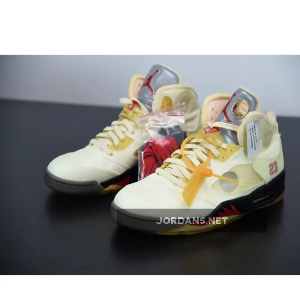 Off-White x Air Jordan 5 Sail/Fire Red-Muslin-Black DH8565-100