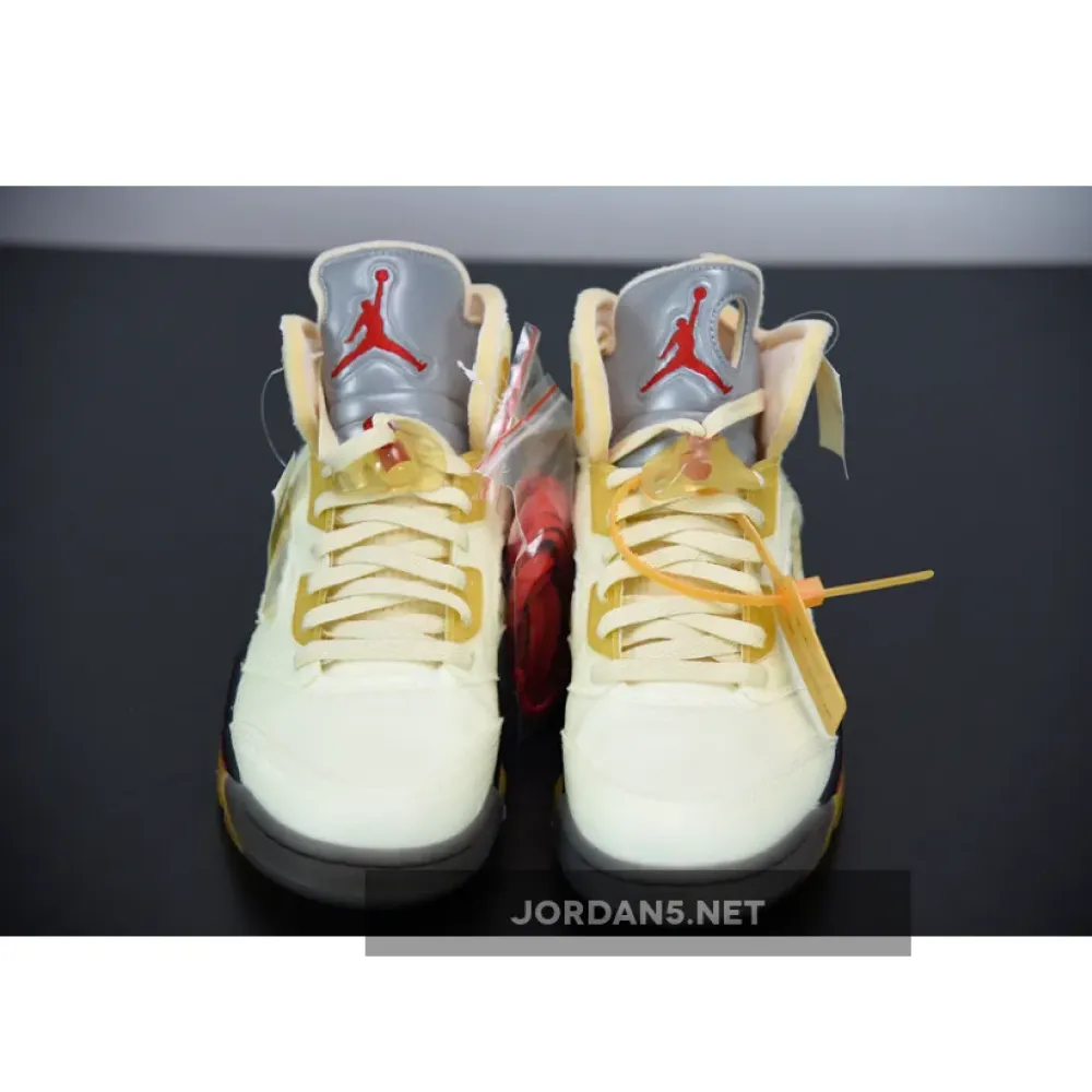 Off-White x Air Jordan 5 Sail/Fire Red-Muslin-Black DH8565-100