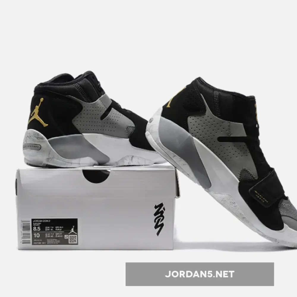 Jordan Zion 2 Grey Black and Gold  DQ7688-001