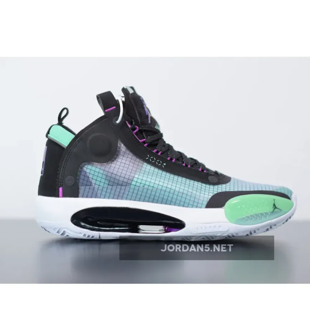 Air Jordan 34 Blue Void/Green Glow-Black-Metallic Silver AR3240-400