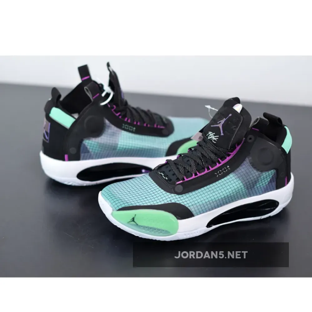 Air Jordan 34 Blue Void/Green Glow-Black-Metallic Silver AR3240-400