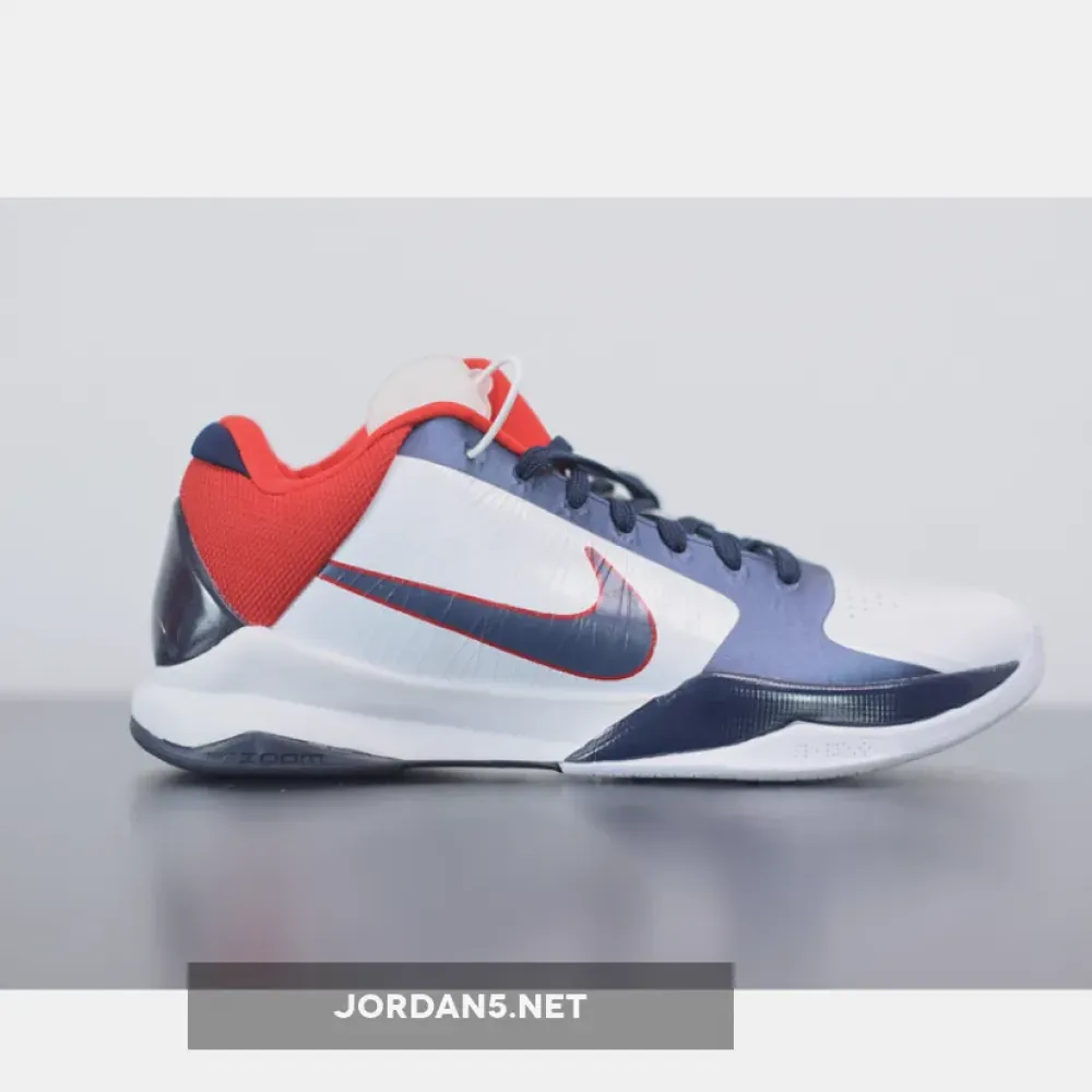 Nike Zoom Kobe 5 “USA” White/Obsidian-Sport Red  386429-103