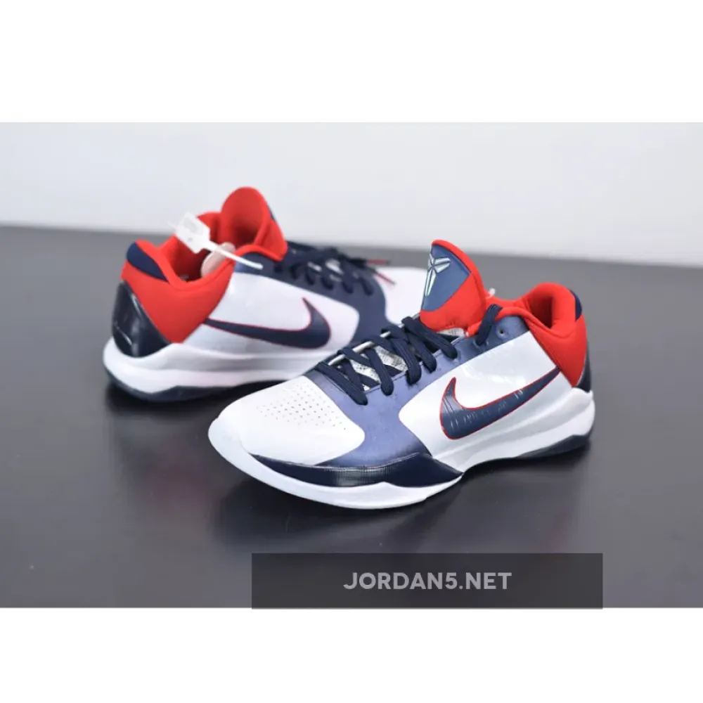 Nike Zoom Kobe 5 “USA” White/Obsidian-Sport Red  386429-103