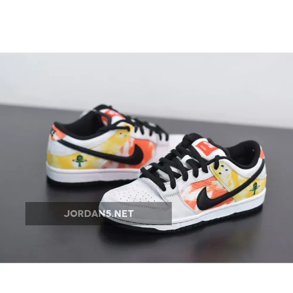 Nike SB Dunk Low “Raygun Tie-Dye” White/Orange Flash  BQ6832-101