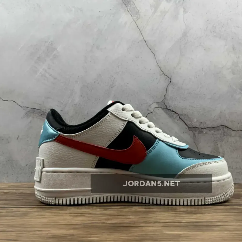 Nike Air Force 1 Shadow White/Bleached Aqua-Black-Chile Red  DA4291-100